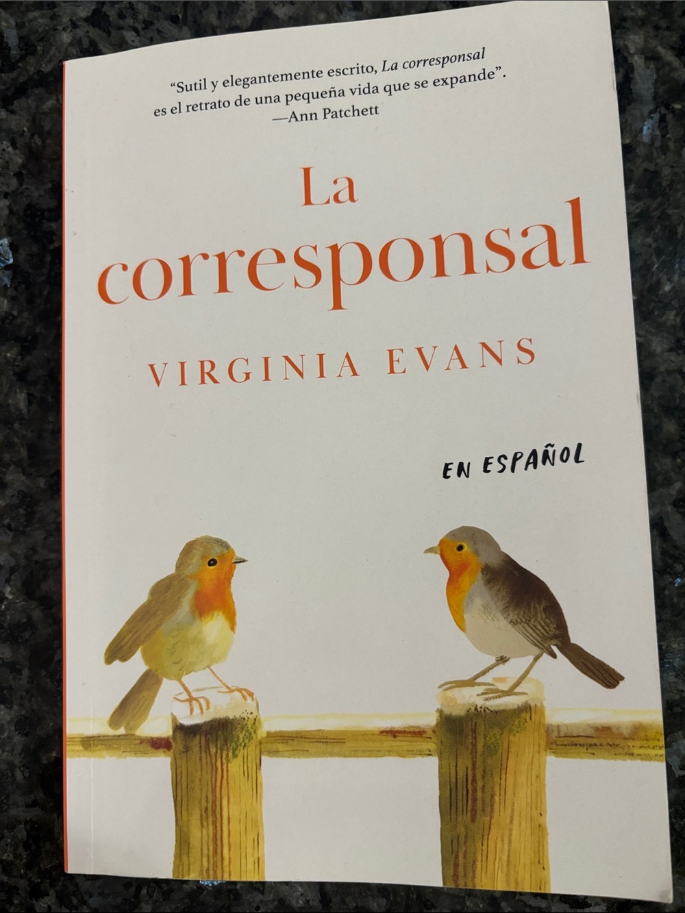Virginia Evans novel “The Correspondent”   Big font version in Spanish / Español
